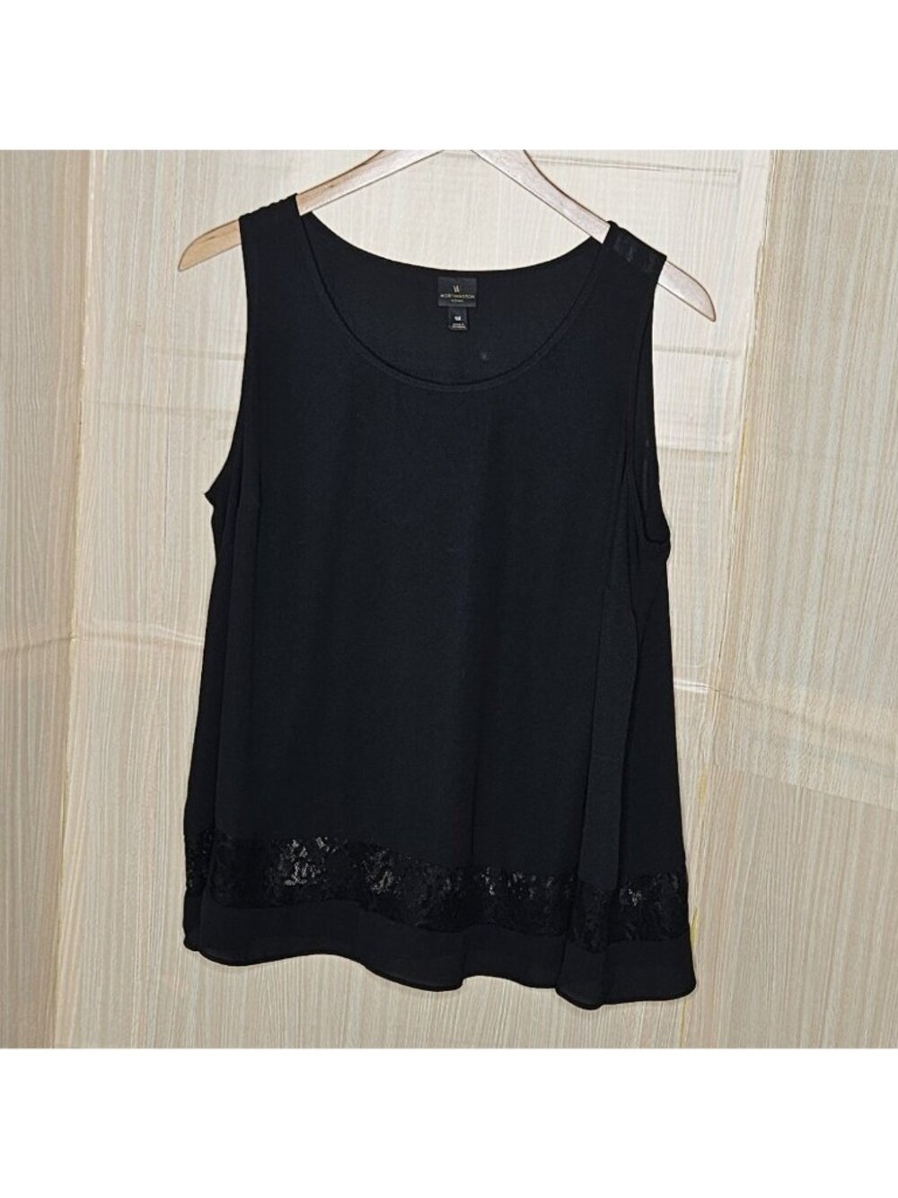 Worthington Womens Plus Sleeveless Black With Lace Trim 1X
